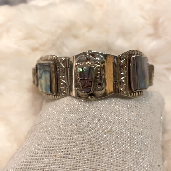 Vintage 925 Sterling Silver Bracelet-Made in Mexico-Abalone Shell - Picture 7 of 15